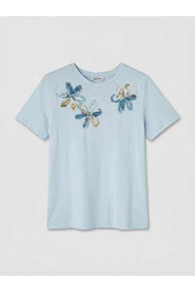 LC Waikiki Nevavm Oval Collar Stone Embellished Blouse with a Difference