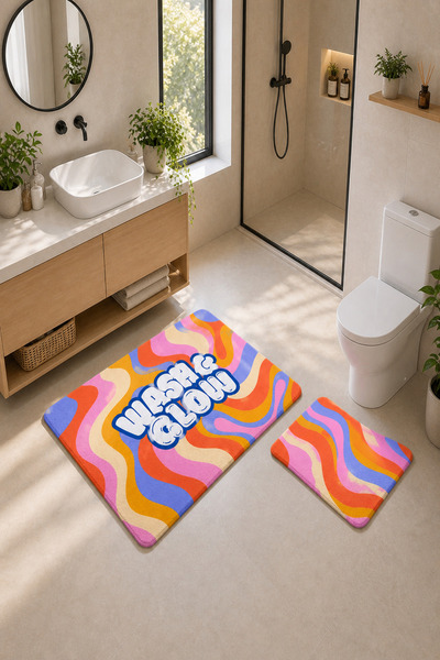 DOREM Dijital Kaymaz Yıkanabilir İkili Banyo Paspası Banyo Halısı 40x60 + 60X...