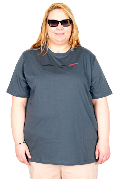 ModeXL Mode XL Real Big Size Γυναικείο T-Shirt Bıs Yaka Dream U26126 PETROL G...