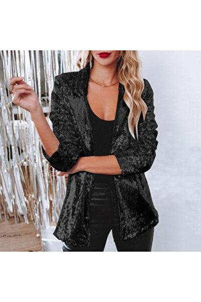 OEM Sacou Dama din Catifea cu Paiete Stralucitoare - Blazer Party - negru