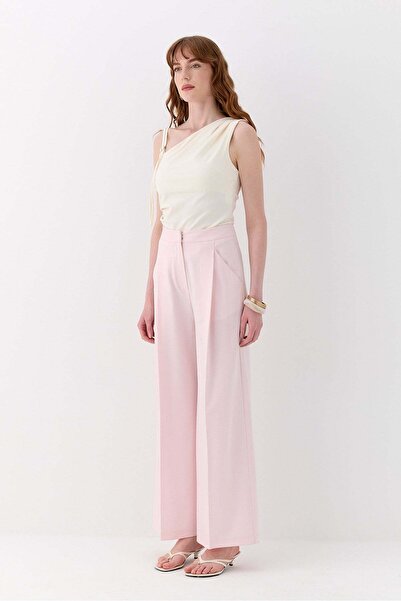Jusenmia Pantaloni Palazzo cu buzunare frontale roz