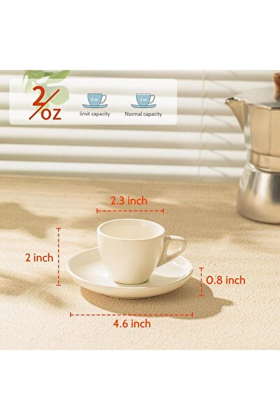 Sweese Danny Home 4304 Porcelain Espresso Cups with Saucers - 2 Ounce - Set of 6, White