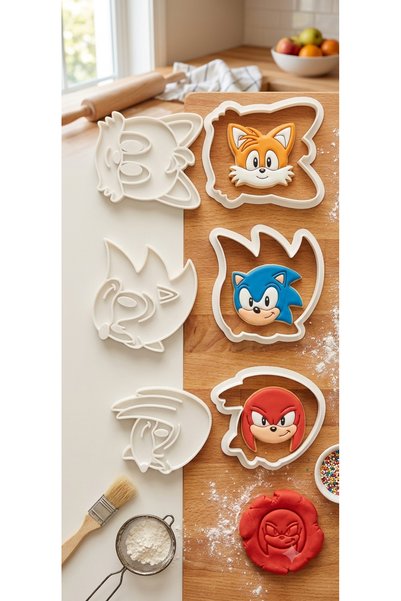 DigiArtisan3D Sonic Themed 3-Piece Cookie Mold and Dough Sculpting Set - Eco-Friendly Pla Material