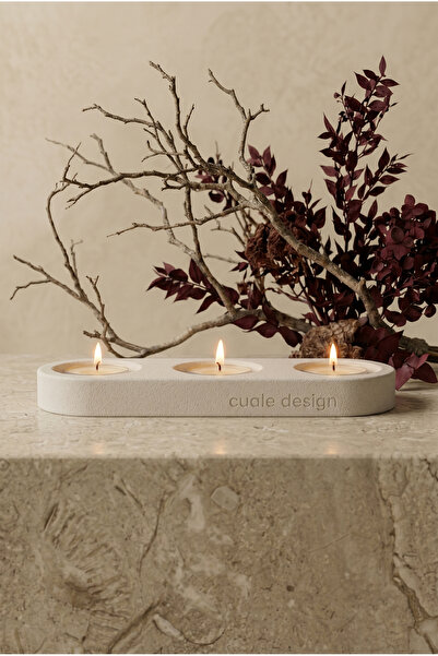 Cuale Design Modern Dekoratif 3’lü Tealight Mumluk Seti, Dekoratif Beton Tasa...