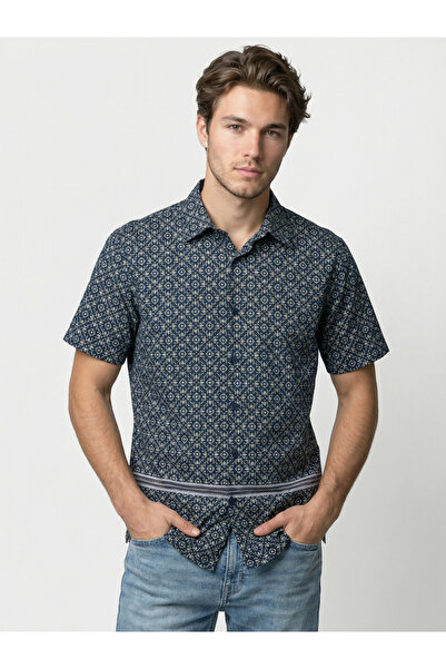 SNX By Styli Men Blue Patterned Short Sleeve Shirt