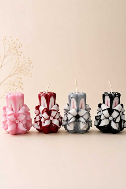 LeviLux Candles Set of 4 Carved Decorative Candles 10 cm – Vanilla Scent – ​​...