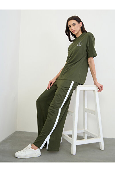 Styli Olive Oversized Longline T-Shirt and Joggers Co-Ords