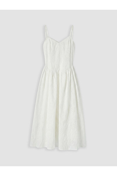LC Waikiki Nevavm V-Neck Rope Strap Brode Dress with a Difference