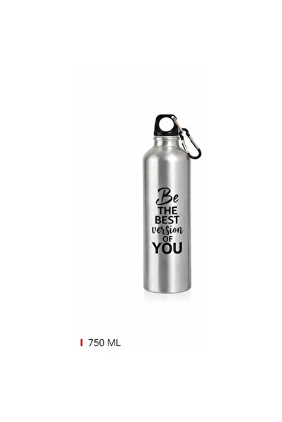 Bewinner Bidon sport din aluminiu 750 ml, reutilizabil, cu carabină, argintiu