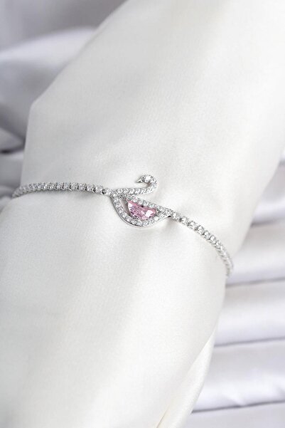 Clariss Brass Silver Color Zircon Stone Swan Model Waterway Women's Bracelet
