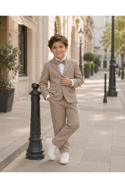 tinytrends Boys' Gentleman Jacket with Bow Tie 4-Piece 100% Cotton Suit