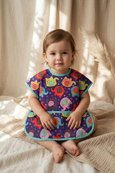 Babydonat مريلة طعام للأطفال من إيلي جوي بنمط الفيل الملون، مقاومة للسوائل وا...
