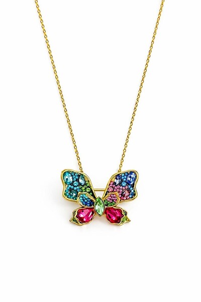 Angelovia Steel Necklace with Colorful Stone and Butterfly Figure