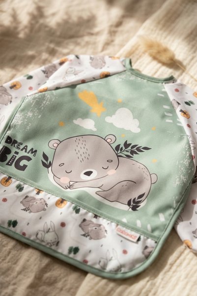 Bebechi Tinybear Dream Big Waterproof Long Sleeve Baby Bib - Mint Green Blw Compatible Baby Supplementary Food Bib