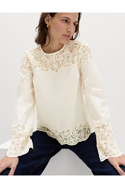 Marks & Spencer Saf Pamuk İşlemeli Cutwork Bluz