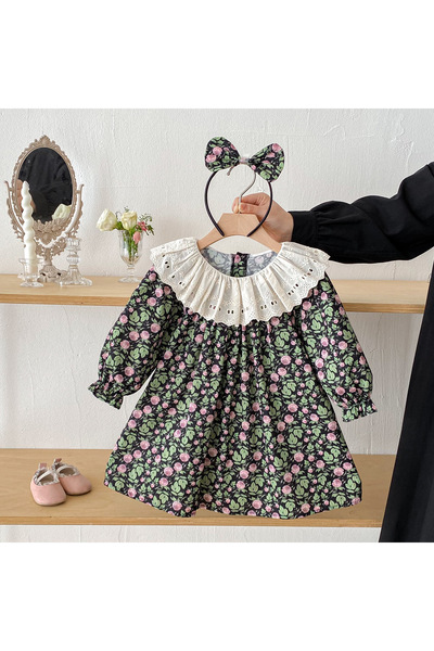 nannie Rochie elegantă cu imprimeu floral pentru fete, cu guler alb - 2-3 ani