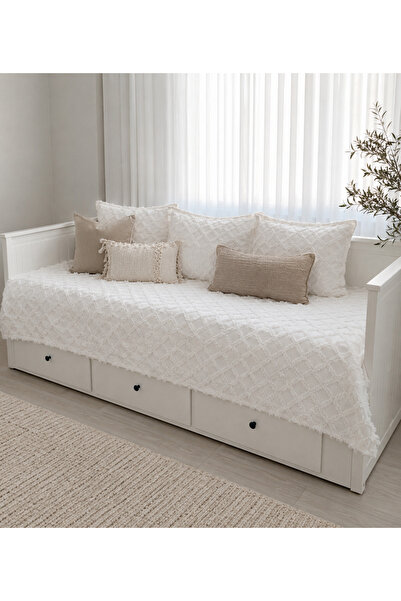 lusso stile Husă de divan Siena Lux cu franjuri, Ecru 130x210 și 1 față de pe...