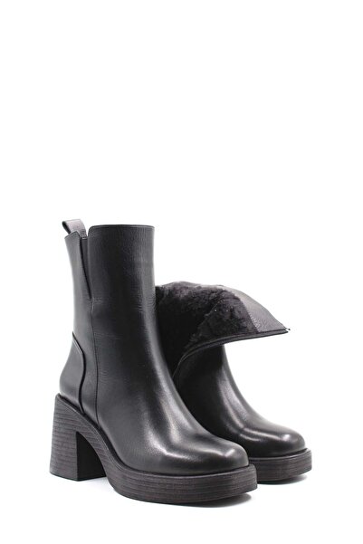 MirgeShoes Siyah Fermuarlı Kadın Topuklu Bot Kaliteli Hakiki Deri MRG01347192...