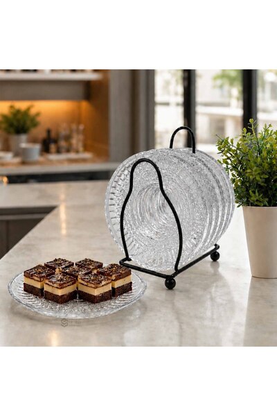 SQF 6 Black Embossed Glass Plates