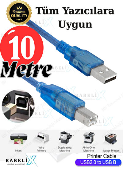 Rabelix Online Marketing 10 Metre Usb Yüksek Hızlı 2.0 A-b Erkek Kablosu Cano...