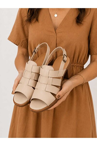 AYAKKABİSEPETİ Genuine Leather Heel-Strapped New Season Women's Sandals