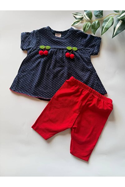 KapsülBebek Cherry Embroidered Baby Girl Summer Set - 100% Cotton