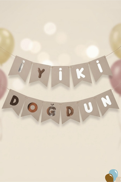 Bunloon Kum Rengi Gümüş İyi Ki Doğdun Yazılı Doğum Günü Parti Banner Süsü