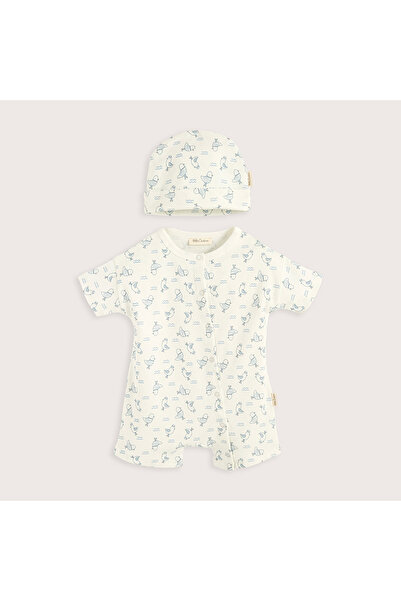 Chakra Sea Side Printed Jumpsuit Hat Set Ecru