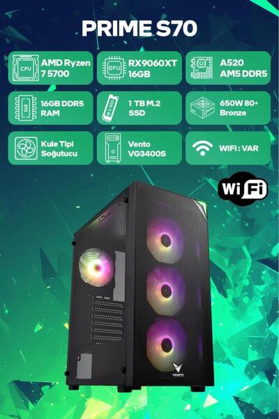 Game Garaj Prime S70 AMD R7 5700 16GB RAM 1TB SSD RX9060XT 16GB FreeDOS Oyunc...