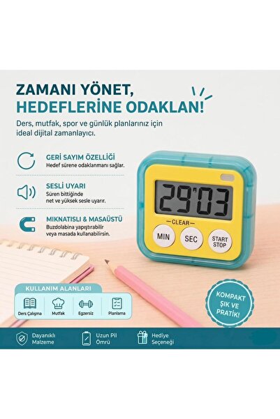 Libra Kronometreli Ders Çalışma Saati -Dijital Kronometre|Sesli Uyarı – Mıkna...
