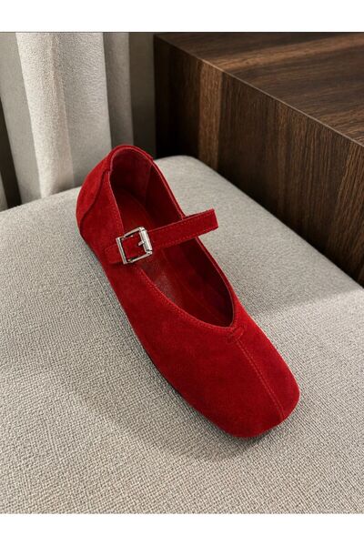 VEYİS USTA Genuine Leather Suede Ballerinas with Hidden Heels