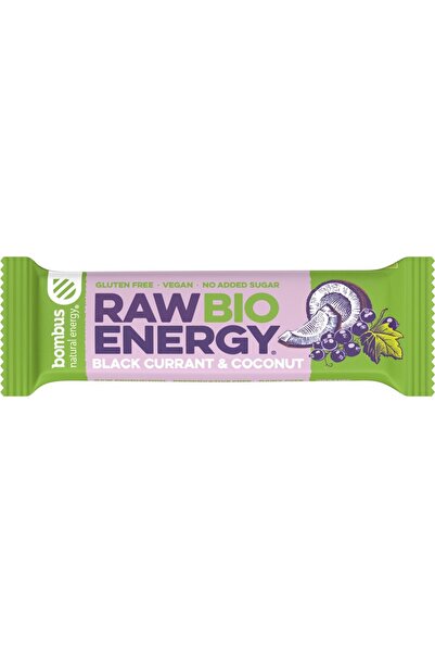 bombus Baton energizant bio, Raw Energy, cu coacaze negre si nuca de cocos 50g