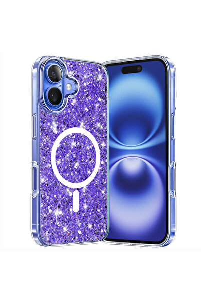 Techsuit Husa pentru iPhone 16, Sparkly Glitter MagSafe, protectie antisoc, mov