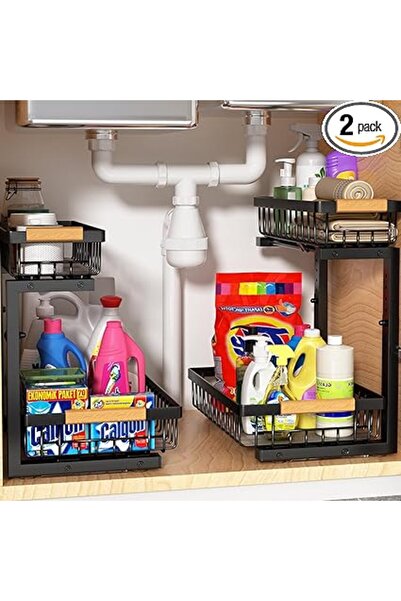 Arabest 2-Piece Under-Sink Storage Rack, 2-Tier Pull-Out Height Adjustable Or...