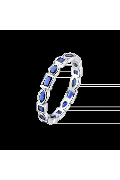 Lisa&Co. Silver Mosaic Blue Ring 56 mm / Rhodium plated silver / Blue zircon