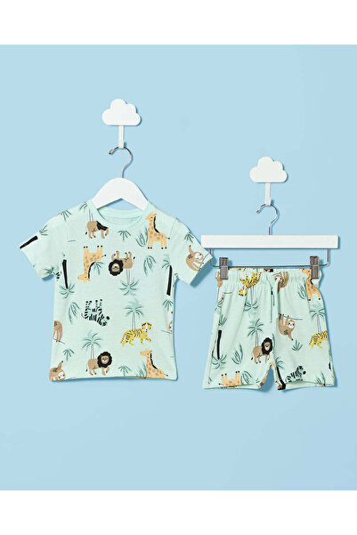 REDTAG Infant Boys Mint Animal Print Pyjama Set