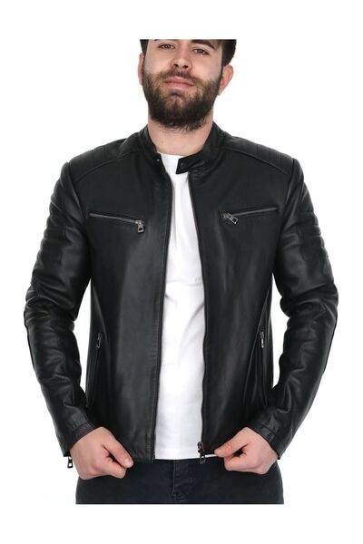EGE DERİ 100% Genuine Lamb Leather Men's Black Coat