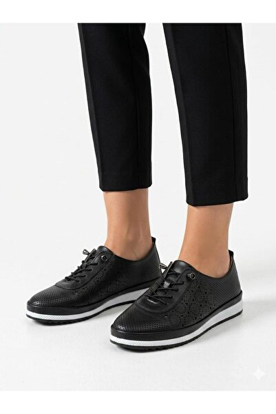 Lütfi Women's Black Orthopedic Soft Sole Stylish Comfortable Daily Shoes