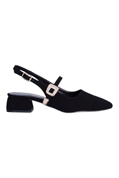 moda ayakkabım Christina Rose 2814 Black 3cm Slingback Suede Women's Heeled S...