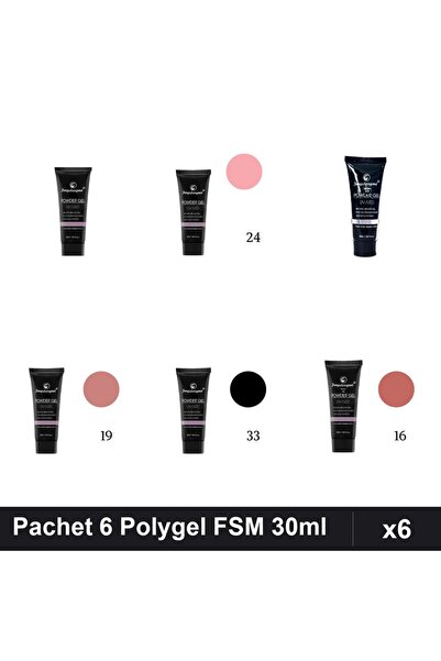 FSM Set 6 Polygel 30ml - Nr.01, Nr.16, Nr.19, Nr.23, Nr.24, Nr.33 - Construcț...