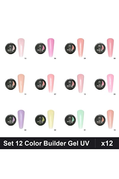 global fashion Set 12 Geluri UV de construcție colorate 15g - Nr.01 02 04 05 ...
