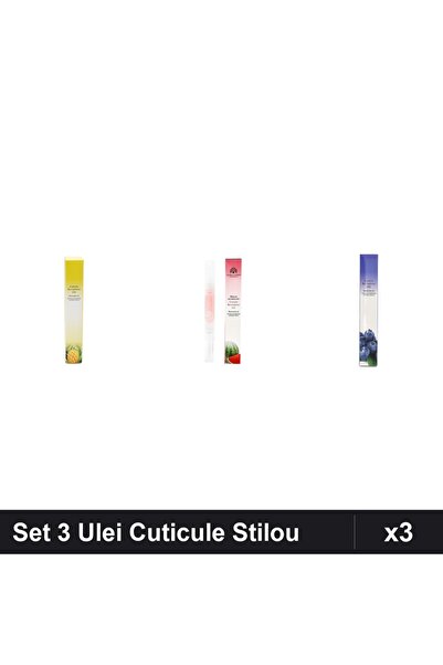 global fashion Set 3 Ulei Cuticule Tip Stilou - Ananas, Pepene Verde, Blueber...