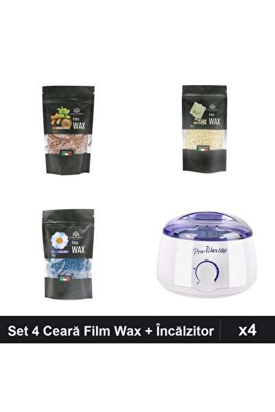 global fashion Set 4 Ceară Epilare Film Wax 100g + Încălzitor ProWax - Lemn S...