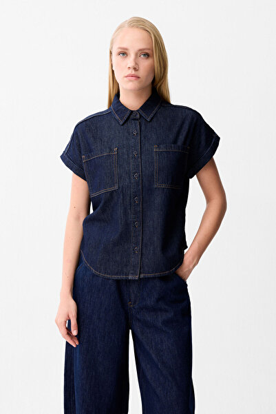 Love My Body Denim Kısa Kollu Gömlek