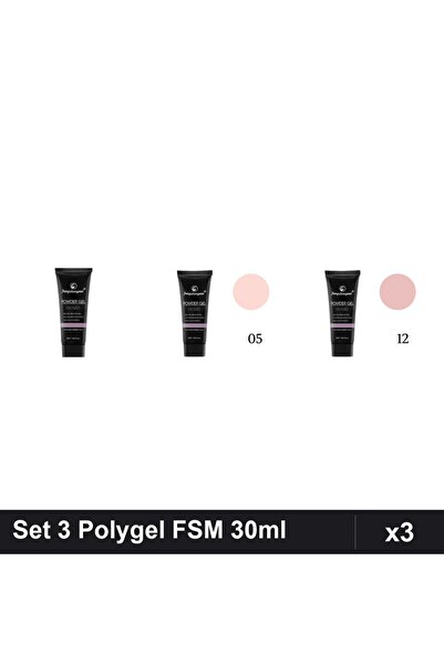 FSM Set 3 Polygel 30ml - Nr.01 CLEAR, Nr.05, Nr.12 - Construcție Unghii