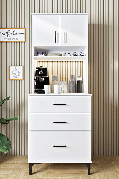 Ases Mobilya Asl4010 Led Işıklı Kahve Köşesi Çekmeceli Çok Amaçlı Mutfak Dola...