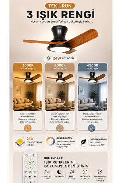 Goes LED Işıklı Tavan Vantilatörü Avize Armatür 80CM 54W 6 Hız Kademeli Kumandalı Telefon Uygulaması Kontrollü GVA-54