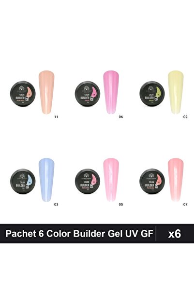 global fashion Pachet 6 Color Builder Gel UV 15g - Nr.02 Nr.03 Nr.05 Nr.06 Nr...