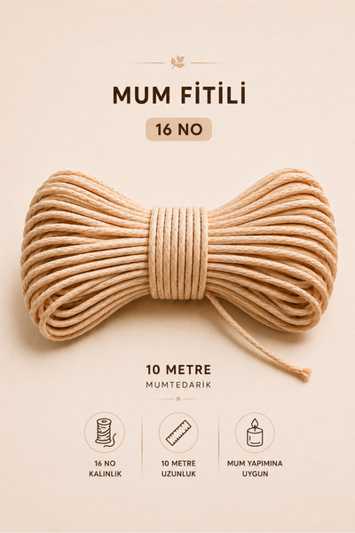 MUMTEDARİK Mum Fitili 16 No 10 Metre | Kalın Mum İpi Mum Yapımı İçin