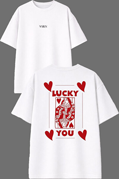 VSRN Μπλουζάκι Lucky You με σχέδιο εμπρός και πίσω, λευκό, oversized